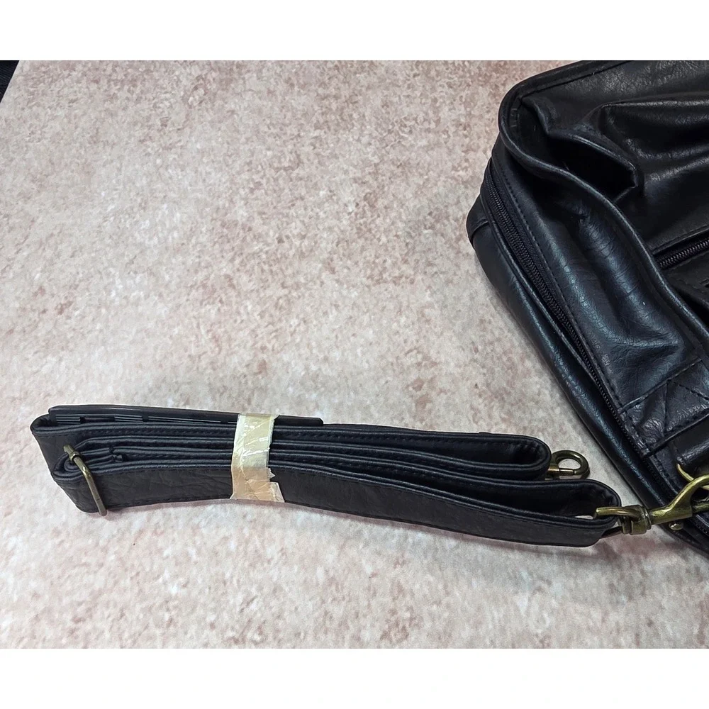 Expandable Twin Pocket Portfolio Leather Briefcase Bag NWT Black